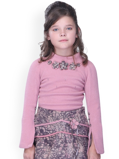 

CUTECUMBER Girls Pink Solid Embellished Top