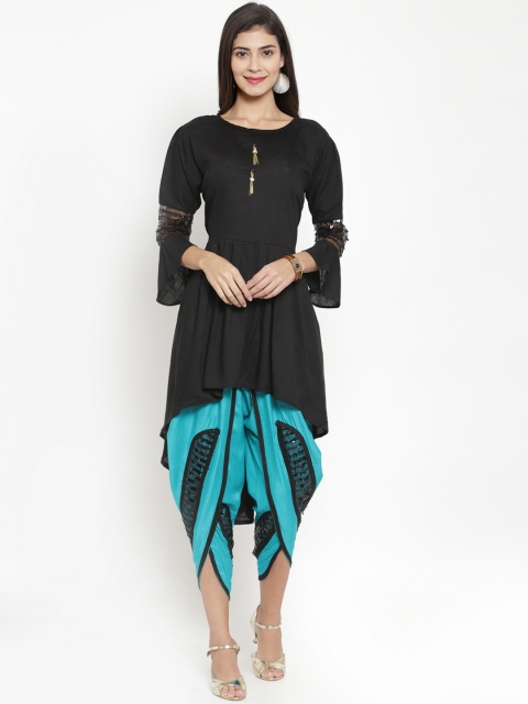 

Clora Creation Women Black & Blue Solid Kurta with Dhoti Pants