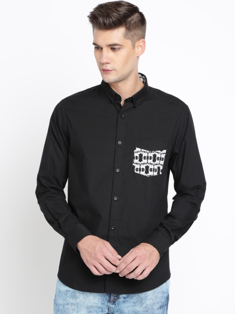 

TED HARBOR Men Black Slim Fit Solid Casual Shirt
