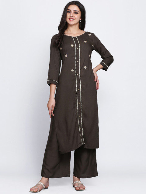 

Adizya Women Brown Gotta Patti Embroidered Kurta with Palazzos