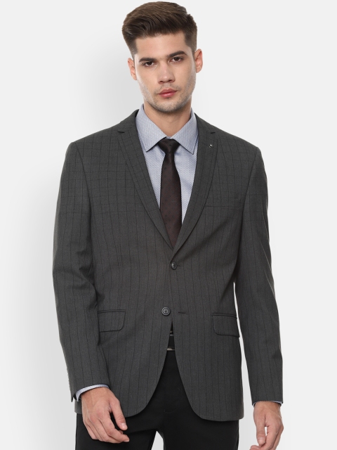 

Van Heusen Men Grey Striped Single-Breasted Slim-Fit Blazer