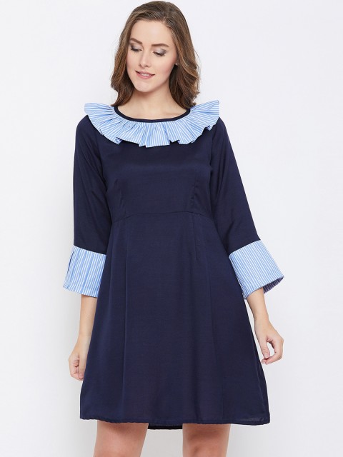 

FIZERA Women Navy Blue Solid Fit and Flare Layered Dress