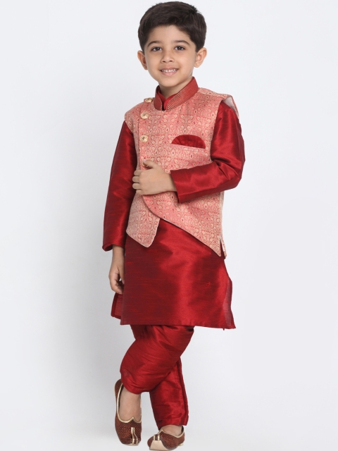

JBN Creation Boys Red & Pink Solid Kurta with Pyjamas & Waistcoat