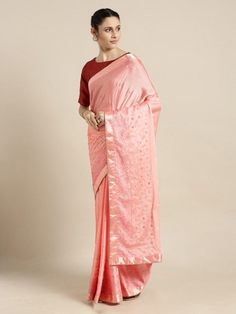 

Mitera Pink Embroidered Poly Georgette Saree