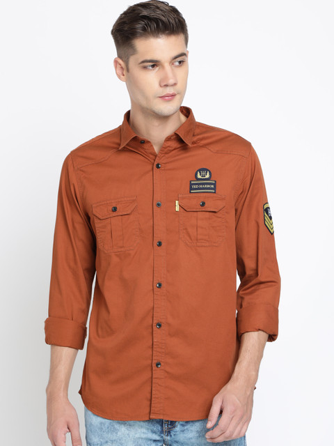 

TED HARBOR Men Rust Brown Slim Fit Solid Casual Shirt