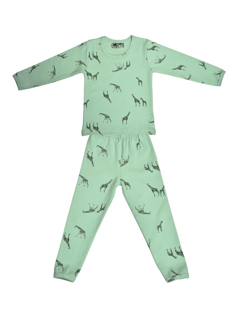 

Kiwi Unisex Sea Green & Black Printed Night suit