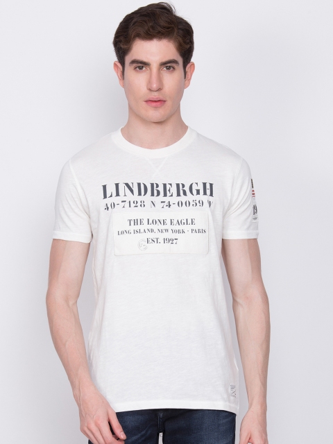 

LINDBERGH Men White Printed Round Neck Slim Fit T-shirt