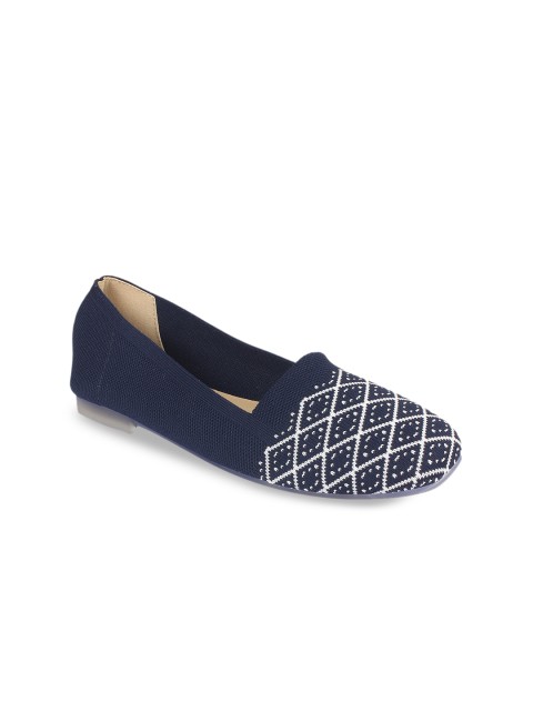

Flat n Heels Women Navy Blue Woven Design Mesh Ballerinas