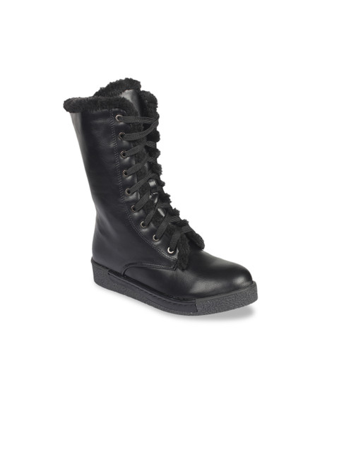 

Flat n Heels Women Black Solid Synthetic High-Top Flat Boots