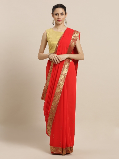 

Mitera Red Embellished Poly Chiffon Saree