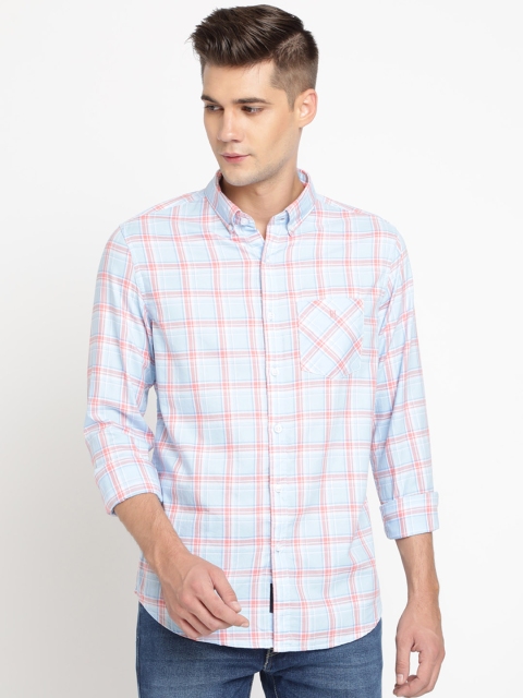 TED HARBOR Men Blue & White Slim Fit Checked Casual Shirt