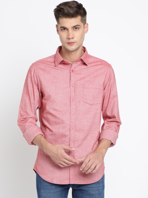 

TED HARBOR Men Red Slim Fit Solid Oxford Casual Shirt