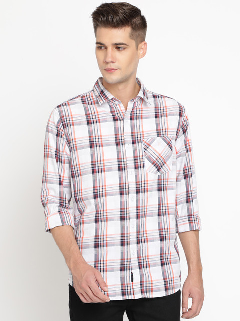 

TED HARBOR Men White & Blue Slim Fit Checked Casual Shirt