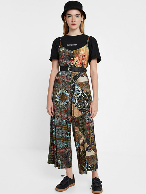 

Desigual Women Green & Black Printed Basic Jumpsuit