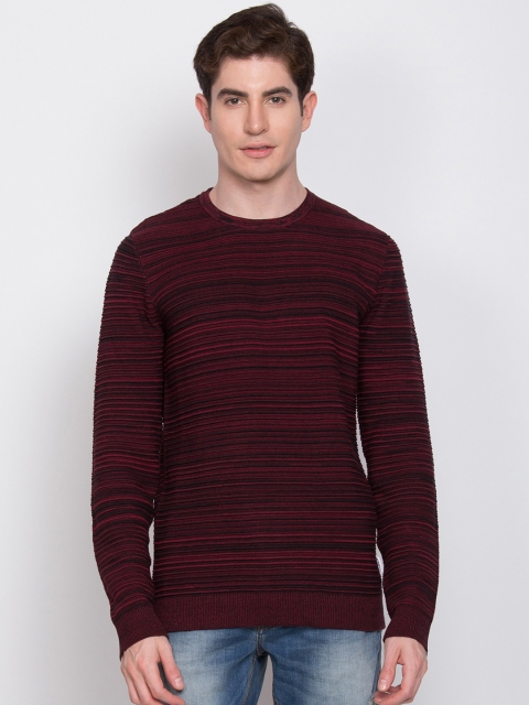 

LINDBERGH Men Maroon & Black Self Design Sweatshirt