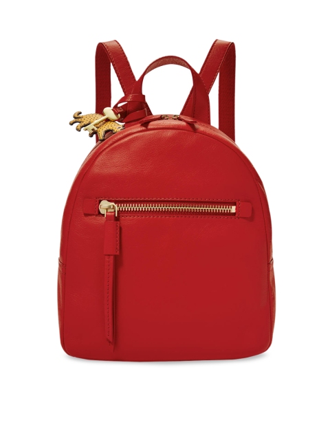 

Fossil Women Red Solid Leather Backpack
