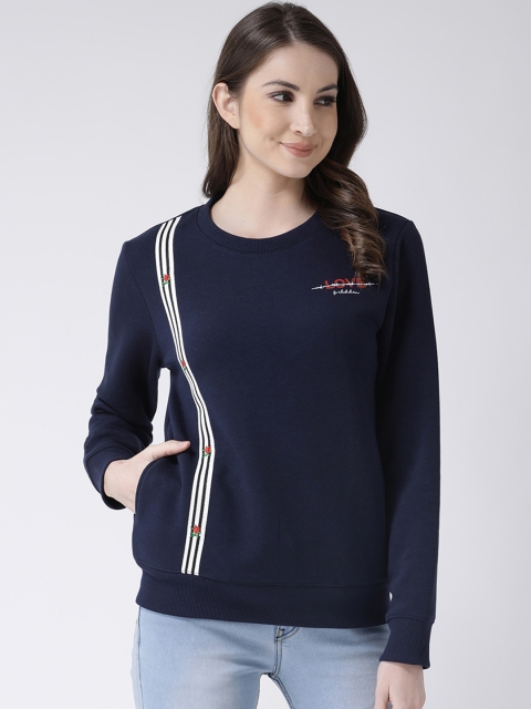 

Club York Women Navy Blue Striped Sweatshirt