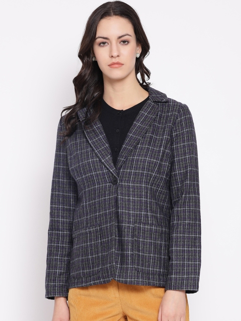 

Oxolloxo Women Grey & Purple Pure Wool Single-Breasted Blazer