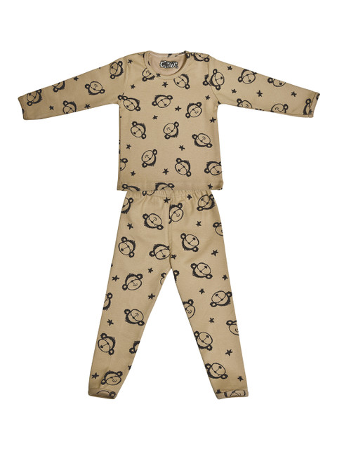 

Kiwi Unisex Brown & Black Printed Night suit