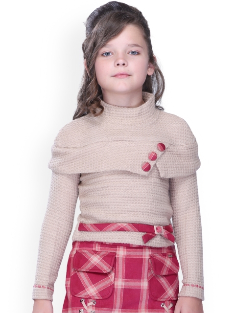 

CUTECUMBER Girls Beige Self Design Pullover Sweater