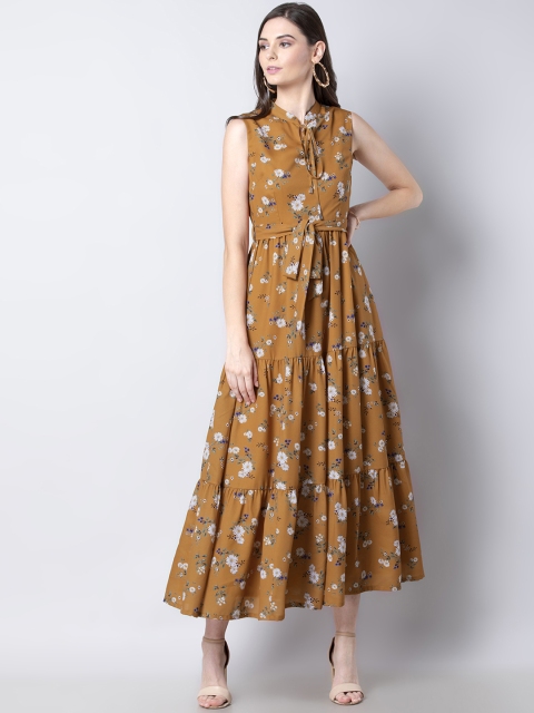 

FabAlley Women Mustard Yellow Floral Print Tiered Maxi Dress