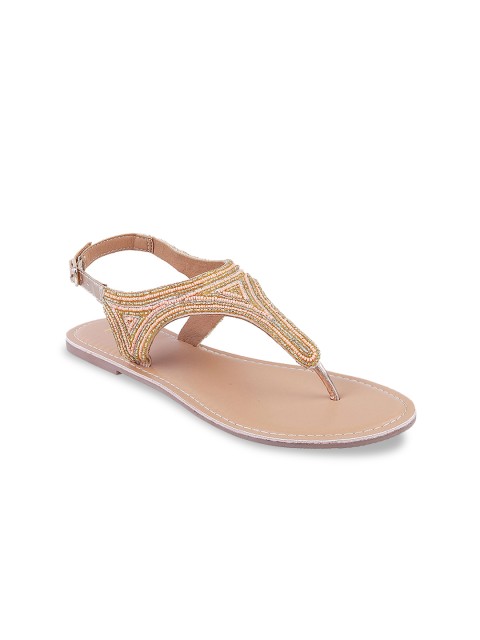 

Metro Women Beige Embellished Synthetic T-Strap Flats
