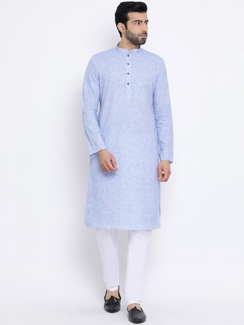 

NAMASKAR Men Blue Self Design Straight Kurta