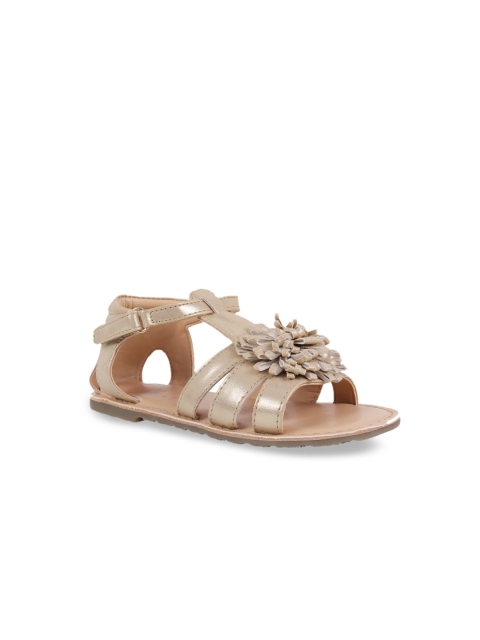 

Aria Nica Girls Gold-Toned Embellished Leather Open Toe Flats