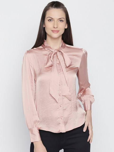 

Forever Glam by Pantaloons Women Peach-Coloured Solid Shirt Style Top