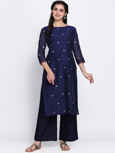 

Adizya Women Navy Blue Gotta Patti Embroidered Kurta with Palazzos