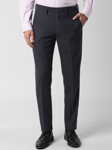 

Peter England Men Navy Blue Slim Fit Self Design Formal Trousers