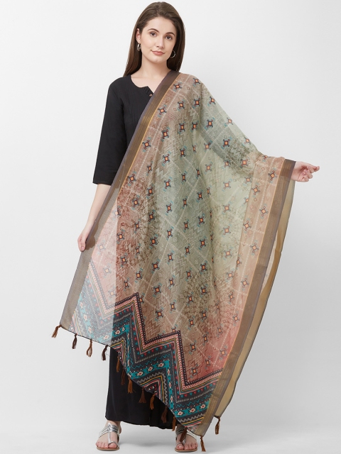

Faserz Beige & Blue Chanderi Silk Printed Dupatta