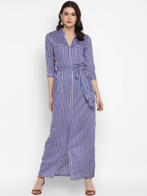 

MIAMINX Women Blue & White Striped Maxi Dress
