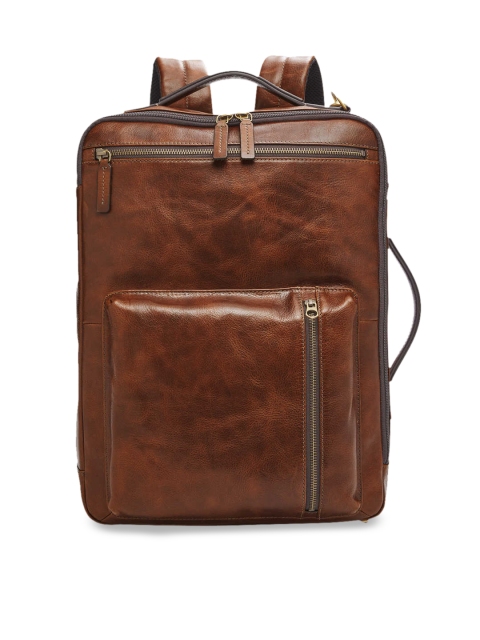 

Fossil Men Brown Solid Leather Backpack