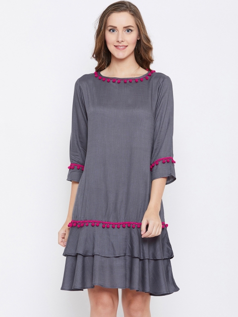 

FIZERA Women Grey Solid A-Line Layered Dress
