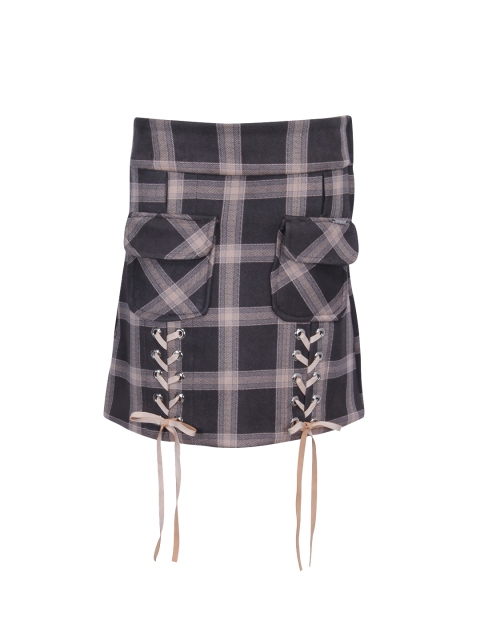 

CUTECUMBER Girls Black & Beige Checked Straight Knee-Length Skirt