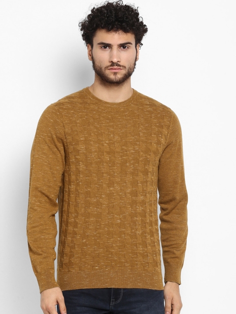Red Tape Men Mustard Yellow Self Design Sweater