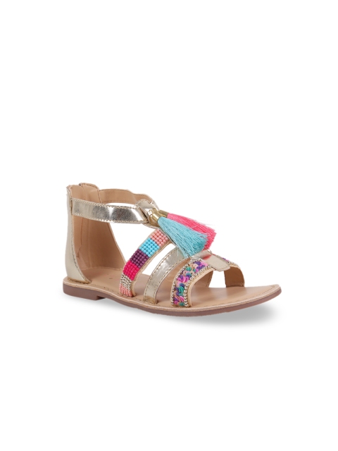 

Aria Nica Girls Gold-Toned Embellished Leather Open Toe Flats