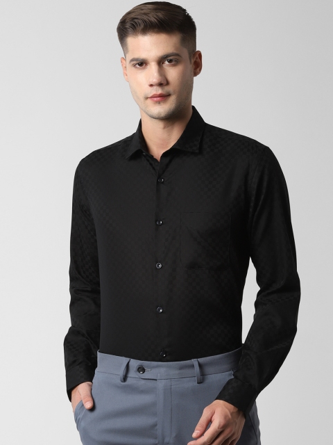 Peter England Men Black Checked Regular Fit Formal Shirt