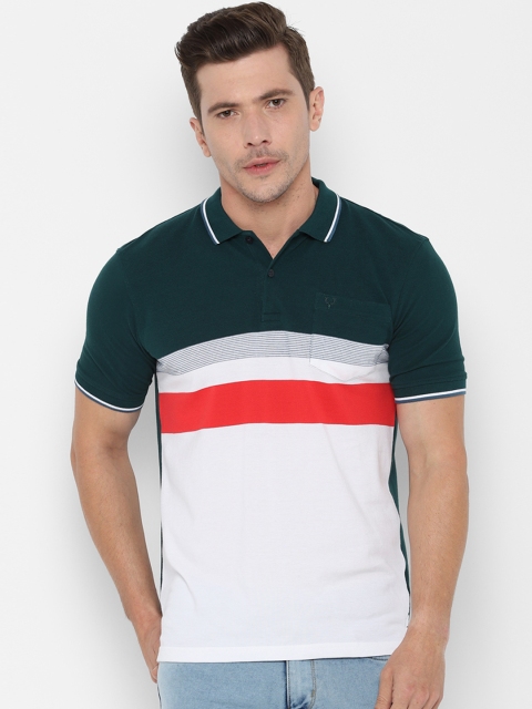 

Allen Solly Men Green Striped Polo Collar T-shirt