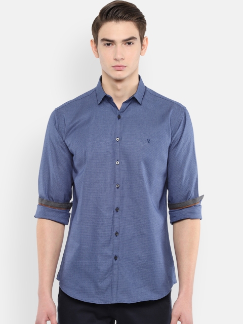 

V Dot Men Blue Slim Fit Self Design Casual Shirt