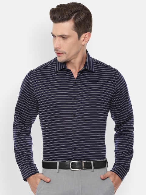 

Van Heusen Men Navy Blue & White Slim Fit Striped Formal Shirt
