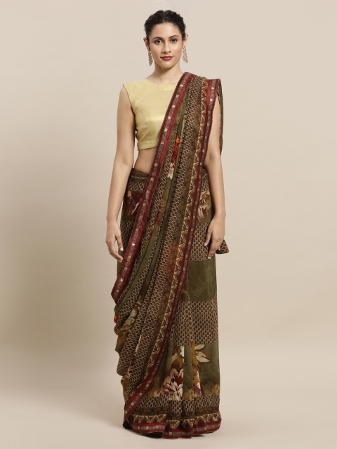 

Mitera Brown & Red Poly Georgette Printed Saree