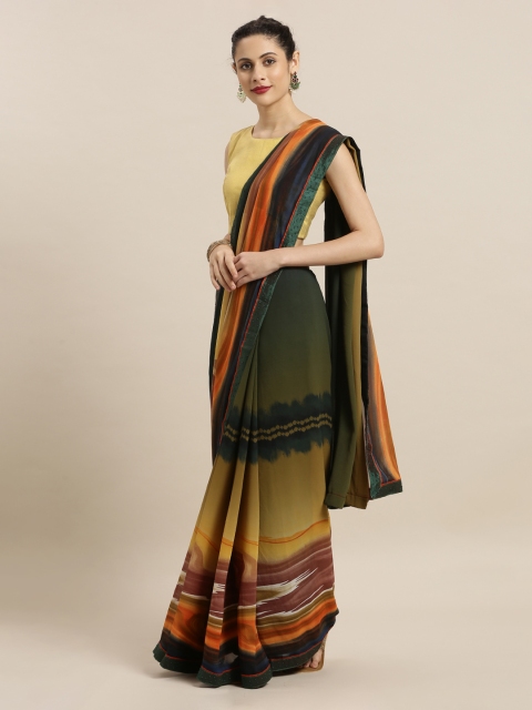 

Mitera Green & Yellow Poly Georgette Printed Saree