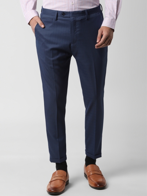 

Peter England Men Navy Blue Tapered Fit Self Design Formal Trousers