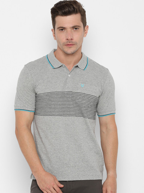 

Allen Solly Men Grey Melange Striped Polo Collar T-shirt