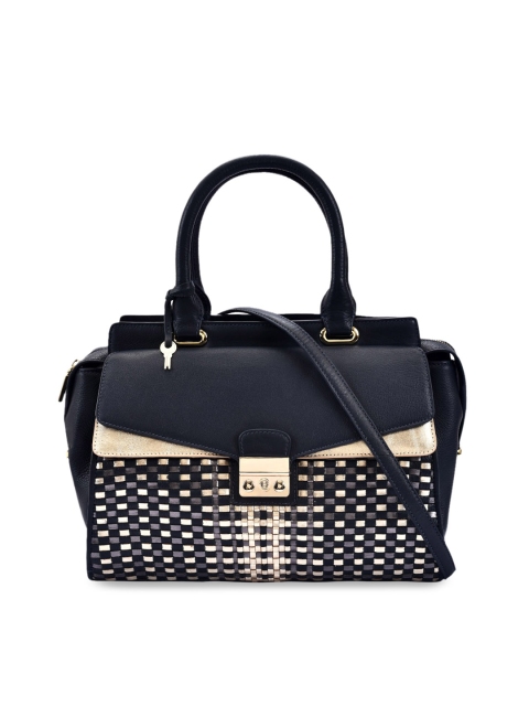 

Eske Navy Blue Colourblocked Leather Handheld Bag