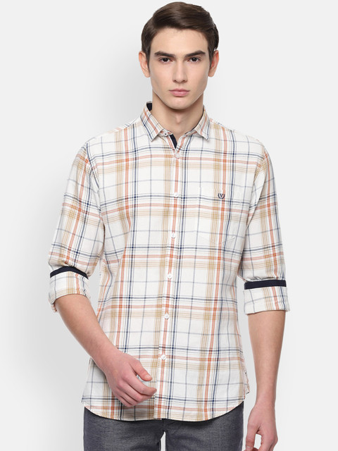

Van Heusen Sport Men White & Navy Blue Slim Fit Checked Casual Shirt