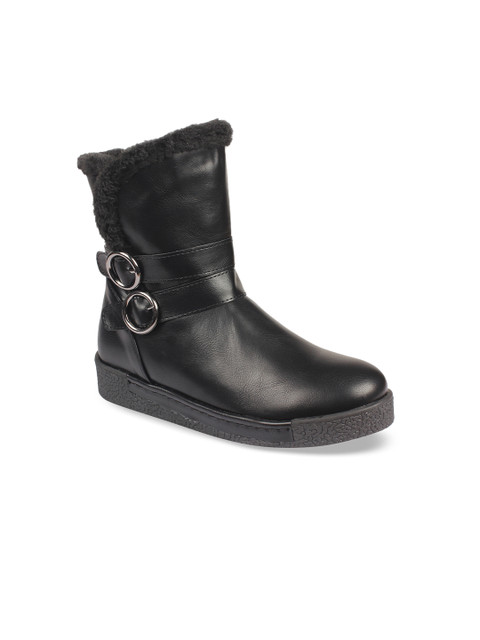 

Flat n Heels Women Black Solid High-Top Flat Boots