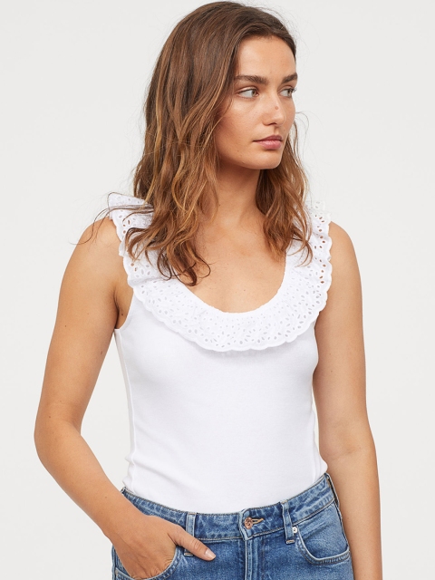 

H&M Women White Top With A Flounce